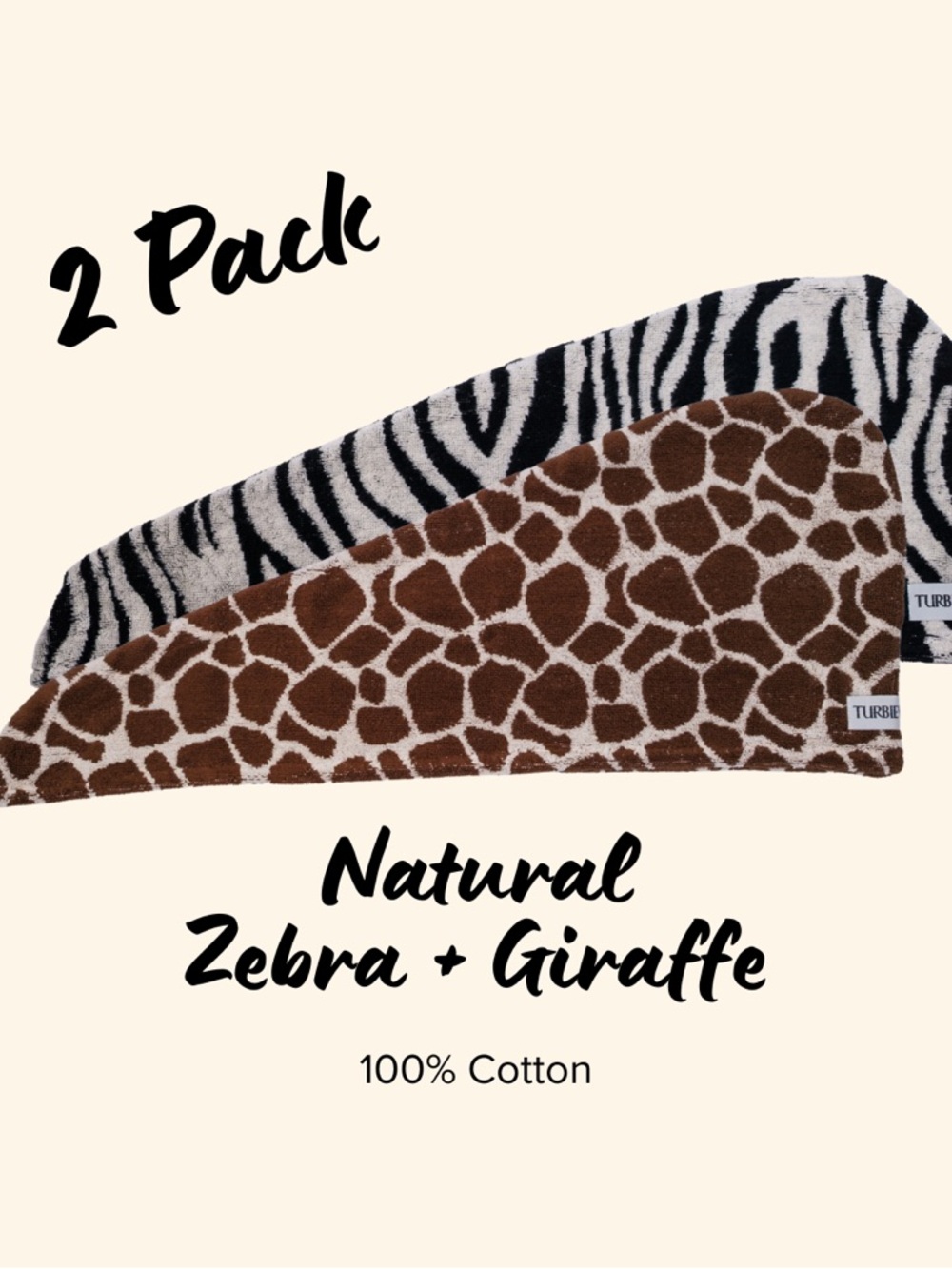 New - Turbie Twist (set of 2) Animal Print hair towels— Zebra & Giraffe